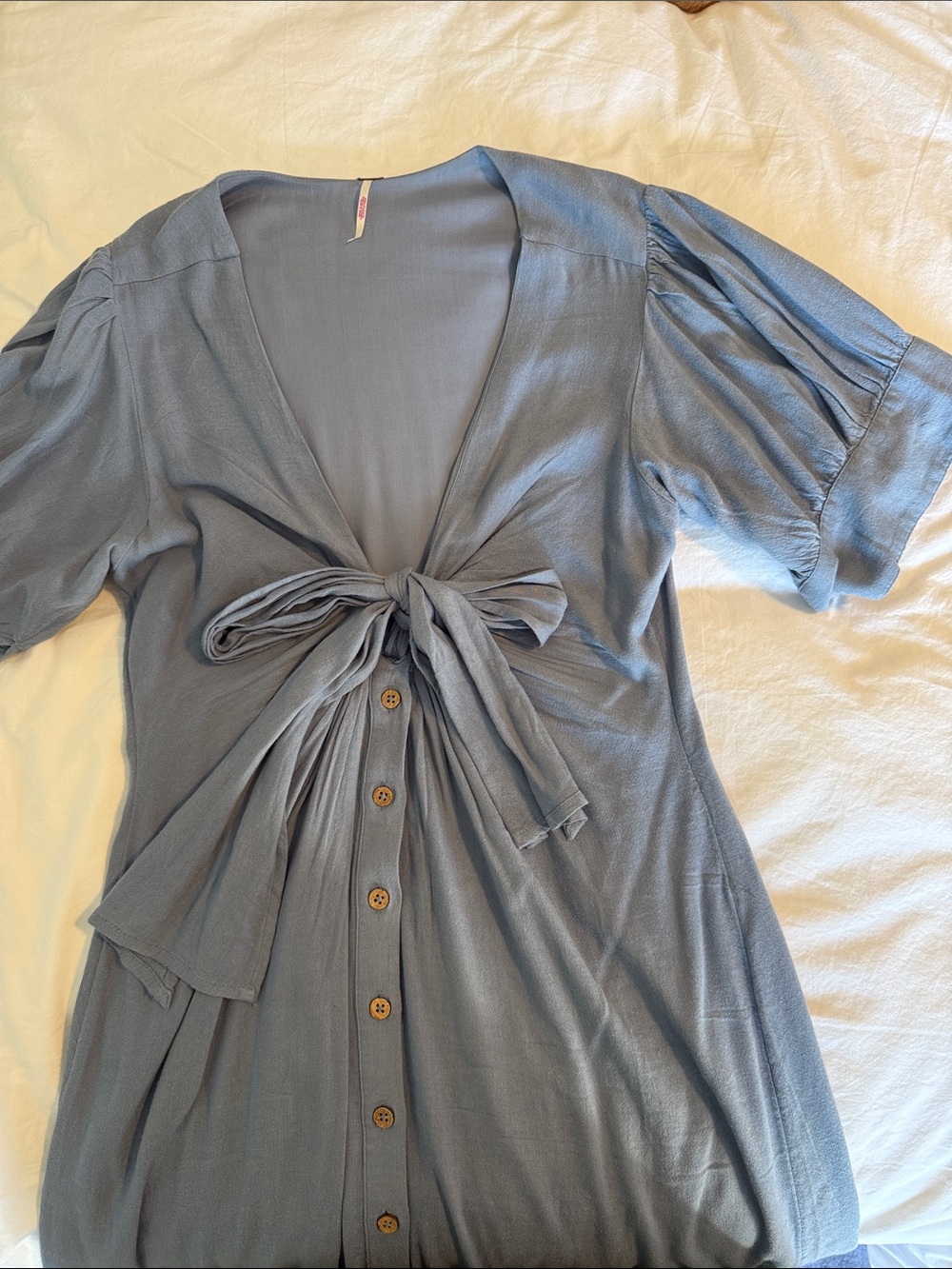 Free People Dusty Blue Tie-Front Midi Dress